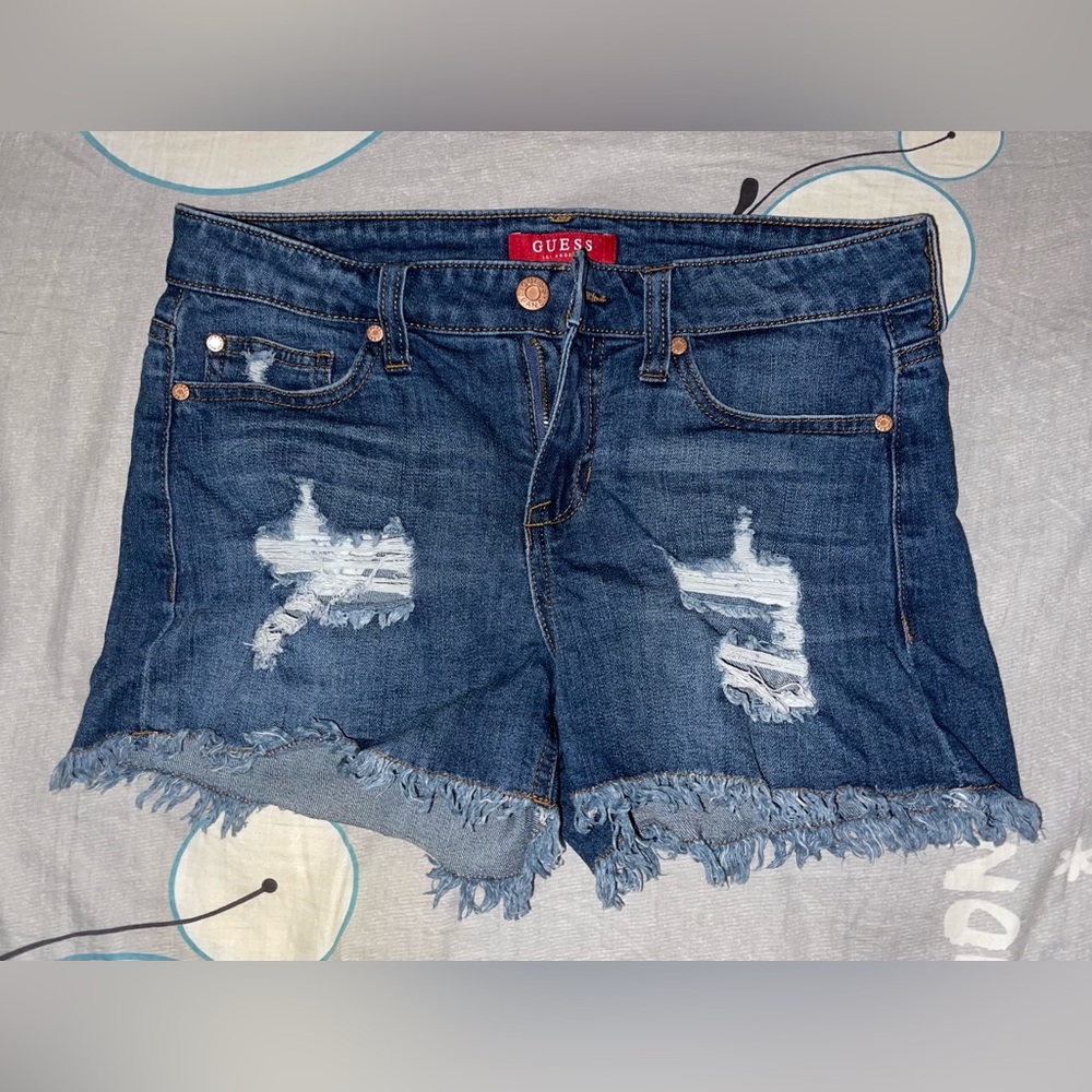 *Guess Darkwash Ripped Shorts